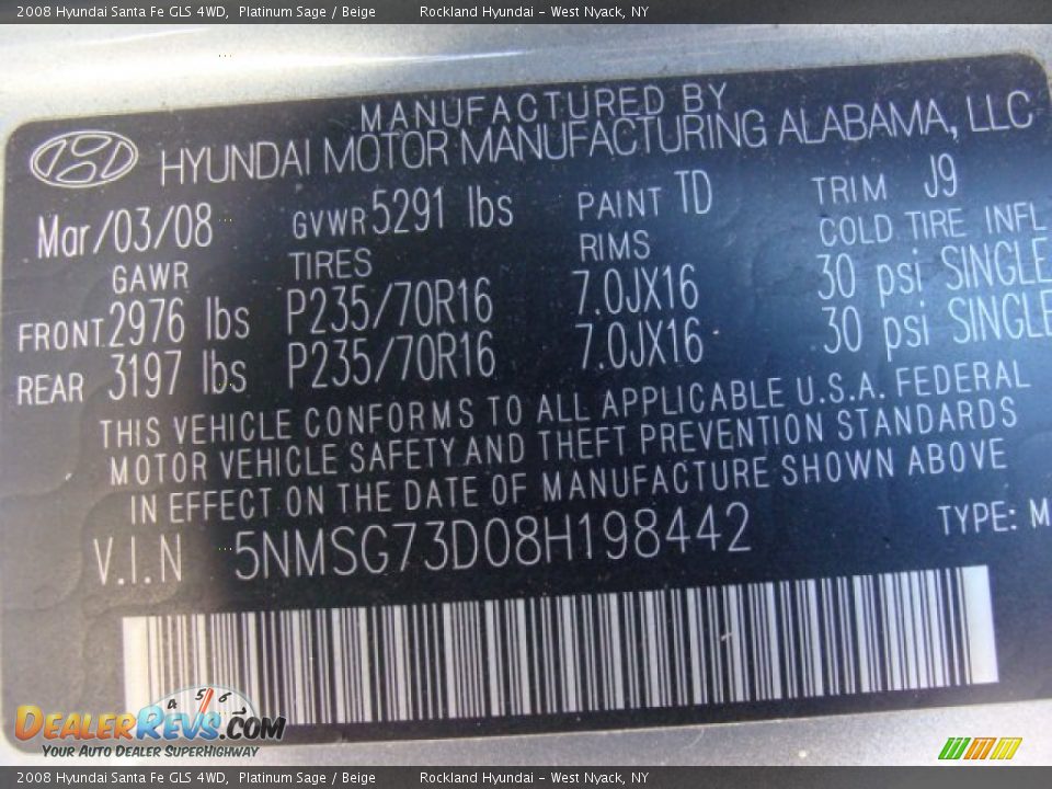 2008 Hyundai Santa Fe GLS 4WD Platinum Sage / Beige Photo #28