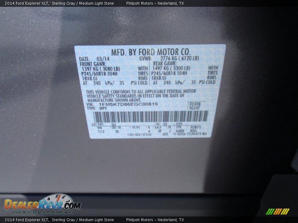 2014 Ford Explorer XLT Sterling Gray / Medium Light Stone Photo #36