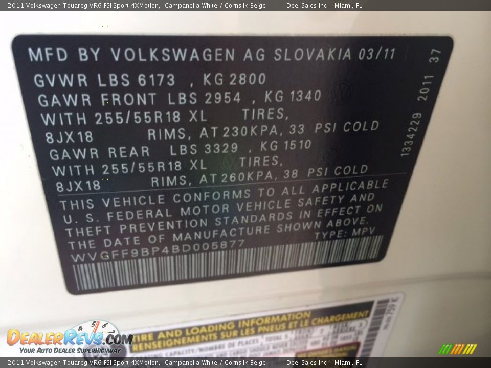 2011 Volkswagen Touareg VR6 FSI Sport 4XMotion Campanella White / Cornsilk Beige Photo #14