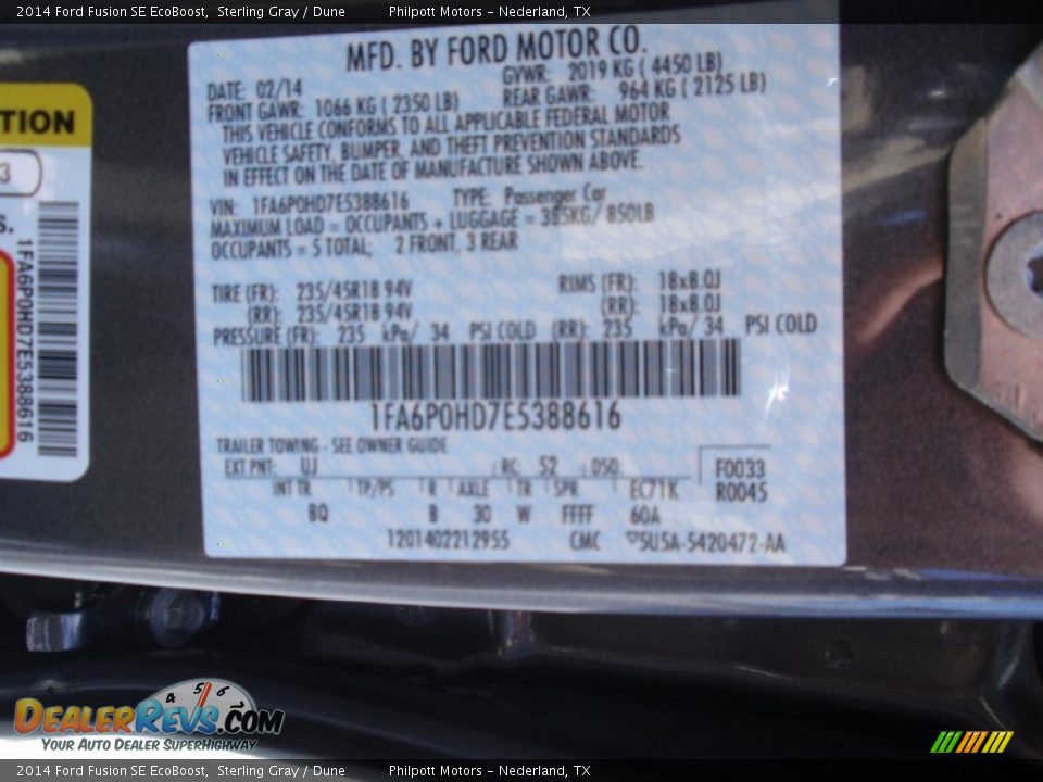 2014 Ford Fusion SE EcoBoost Sterling Gray / Dune Photo #36