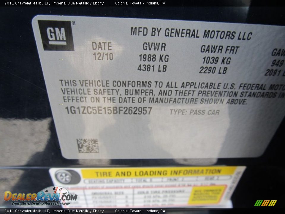 2011 Chevrolet Malibu LT Imperial Blue Metallic / Ebony Photo #19