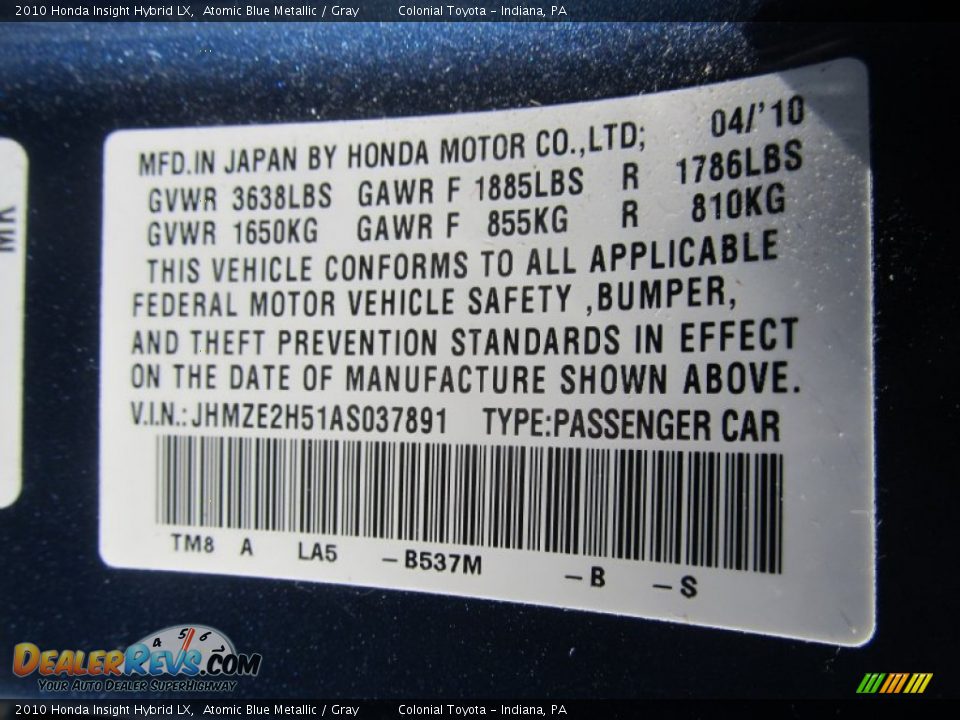 2010 Honda Insight Hybrid LX Atomic Blue Metallic / Gray Photo #19