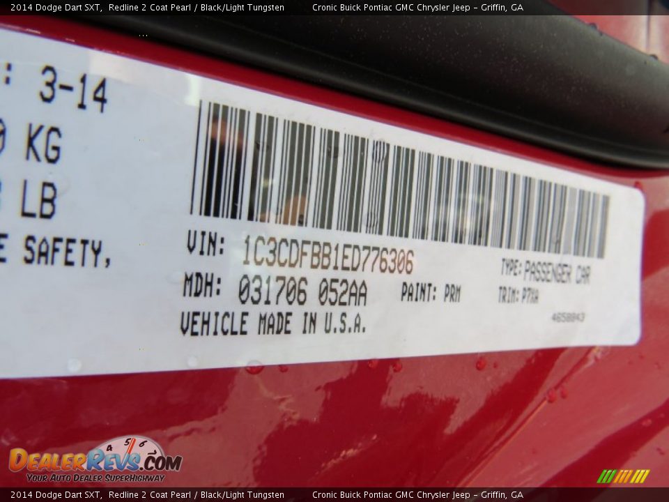 2014 Dodge Dart SXT Redline 2 Coat Pearl / Black/Light Tungsten Photo #16