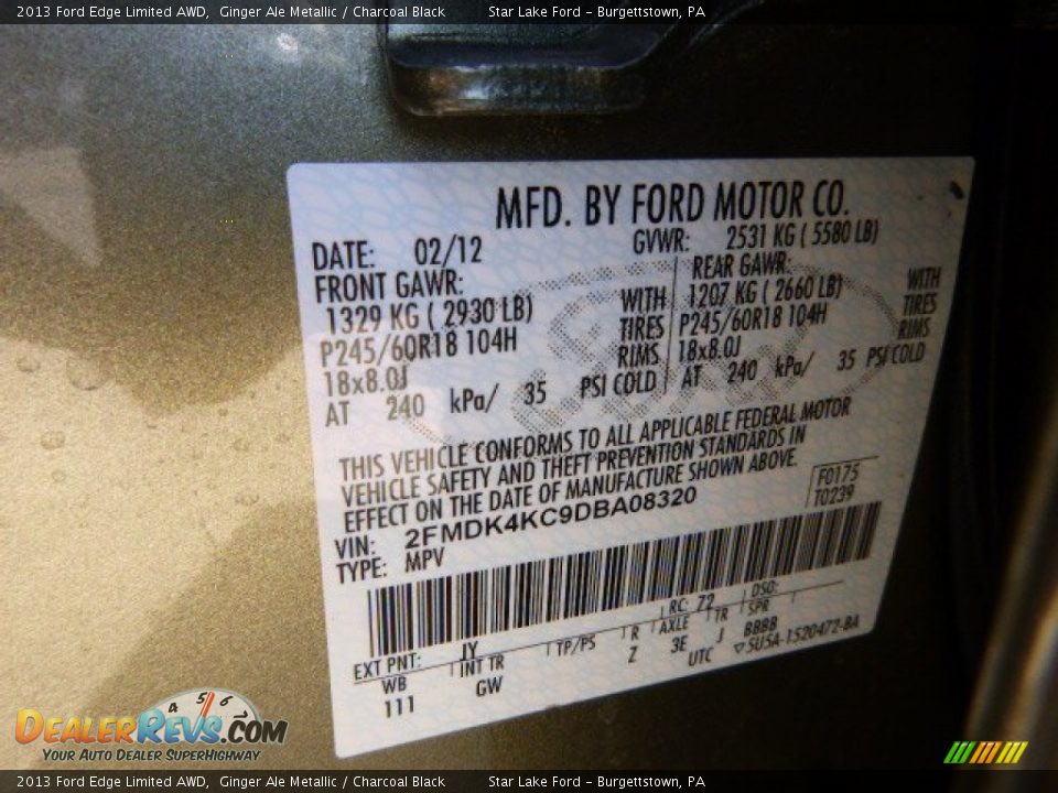 2013 Ford Edge Limited AWD Ginger Ale Metallic / Charcoal Black Photo #20