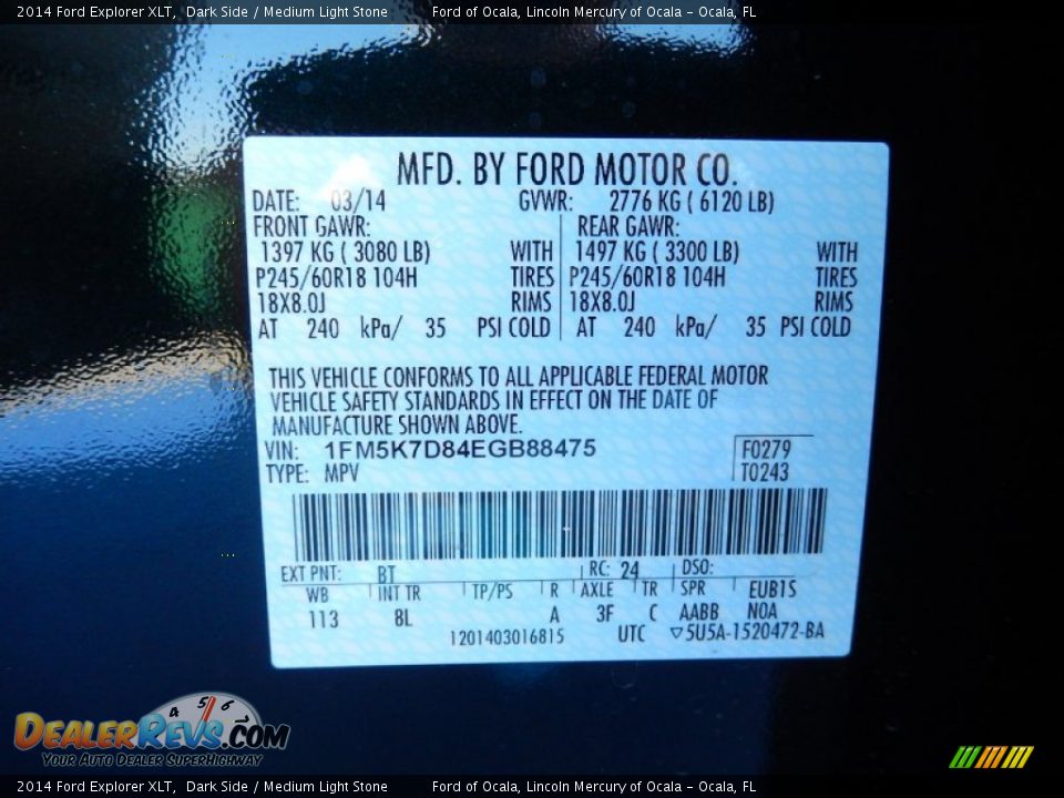 2014 Ford Explorer XLT Dark Side / Medium Light Stone Photo #13