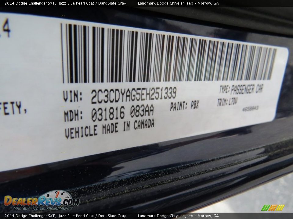 2014 Dodge Challenger SXT Jazz Blue Pearl Coat / Dark Slate Gray Photo #9