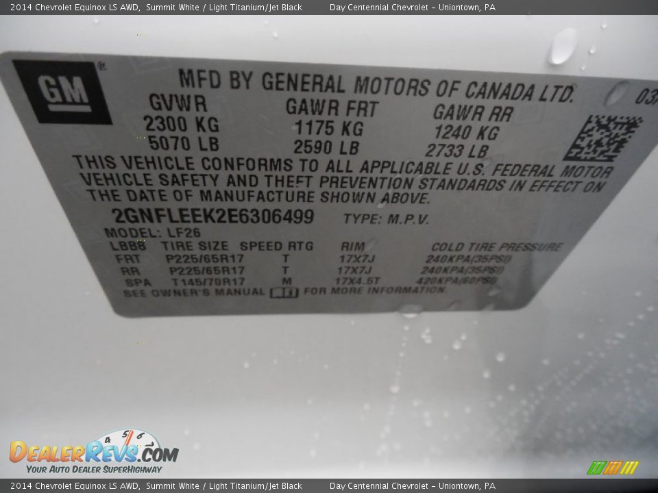 2014 Chevrolet Equinox LS AWD Summit White / Light Titanium/Jet Black Photo #19