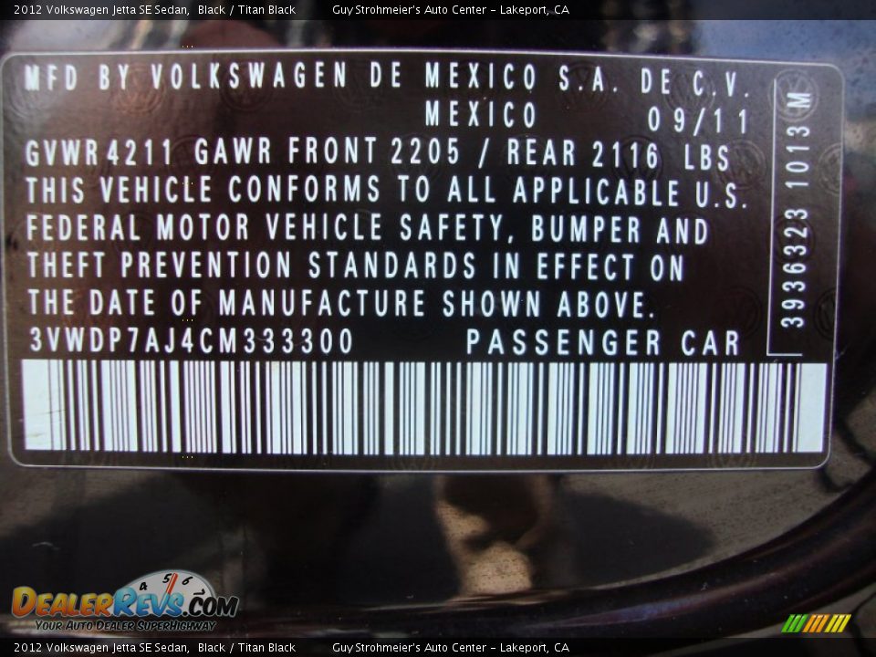 2012 Volkswagen Jetta SE Sedan Black / Titan Black Photo #26