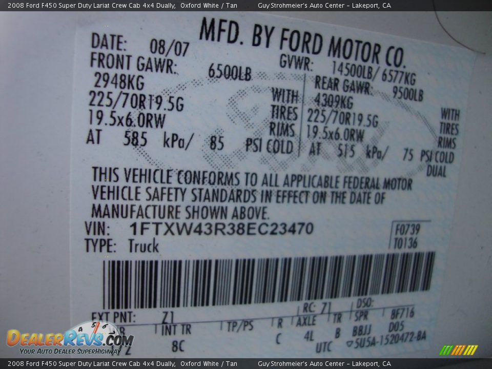 2008 Ford F450 Super Duty Lariat Crew Cab 4x4 Dually Oxford White / Tan Photo #29