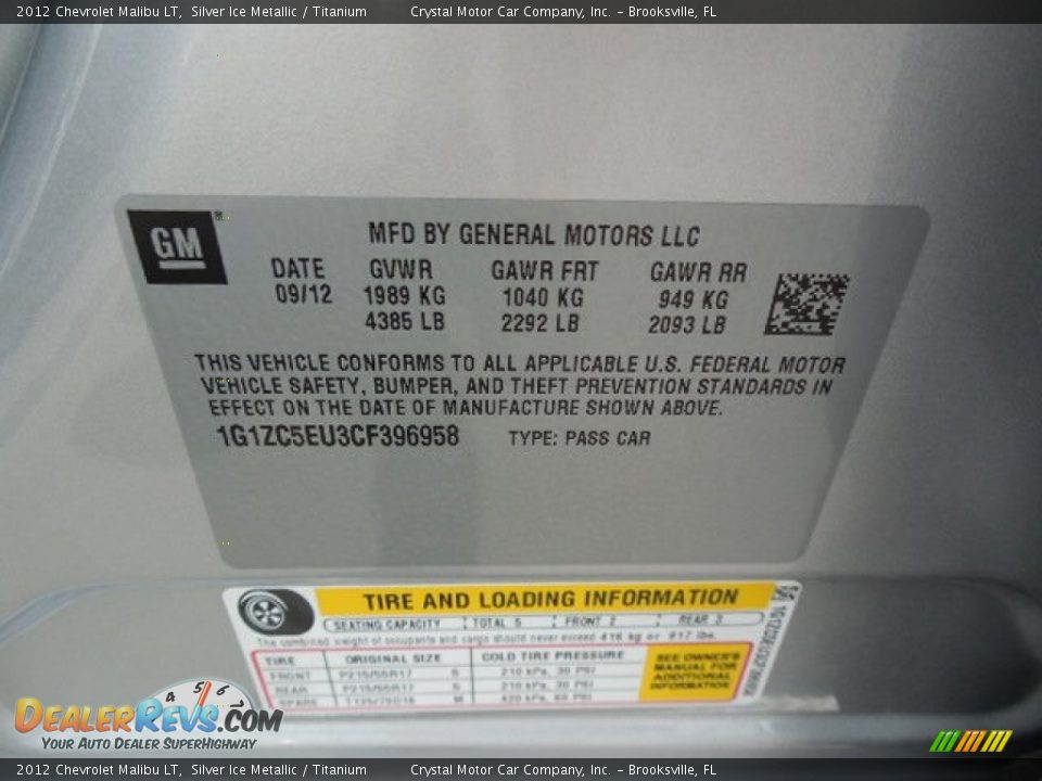 2012 Chevrolet Malibu LT Silver Ice Metallic / Titanium Photo #22