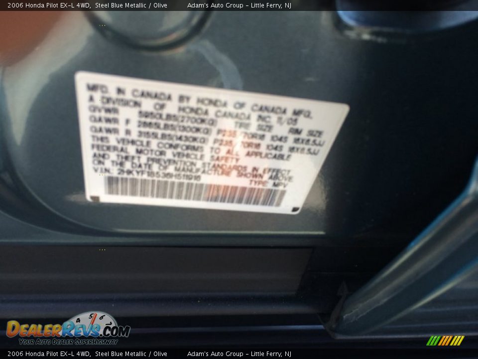 2006 Honda Pilot EX-L 4WD Steel Blue Metallic / Olive Photo #23