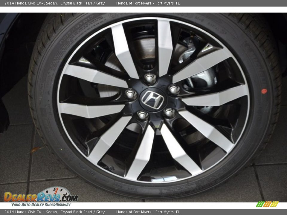2014 Honda Civic EX-L Sedan Crystal Black Pearl / Gray Photo #3
