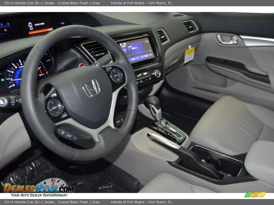 2014 Honda Civic EX-L Sedan Crystal Black Pearl / Gray Photo #9