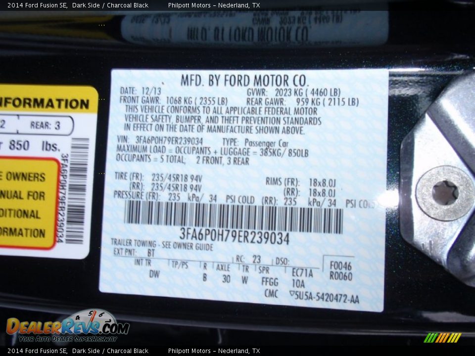 2014 Ford Fusion SE Dark Side / Charcoal Black Photo #35