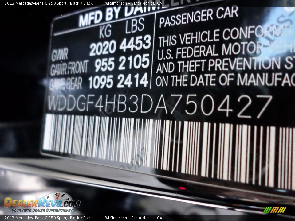 2013 Mercedes-Benz C 250 Sport Black / Black Photo #25