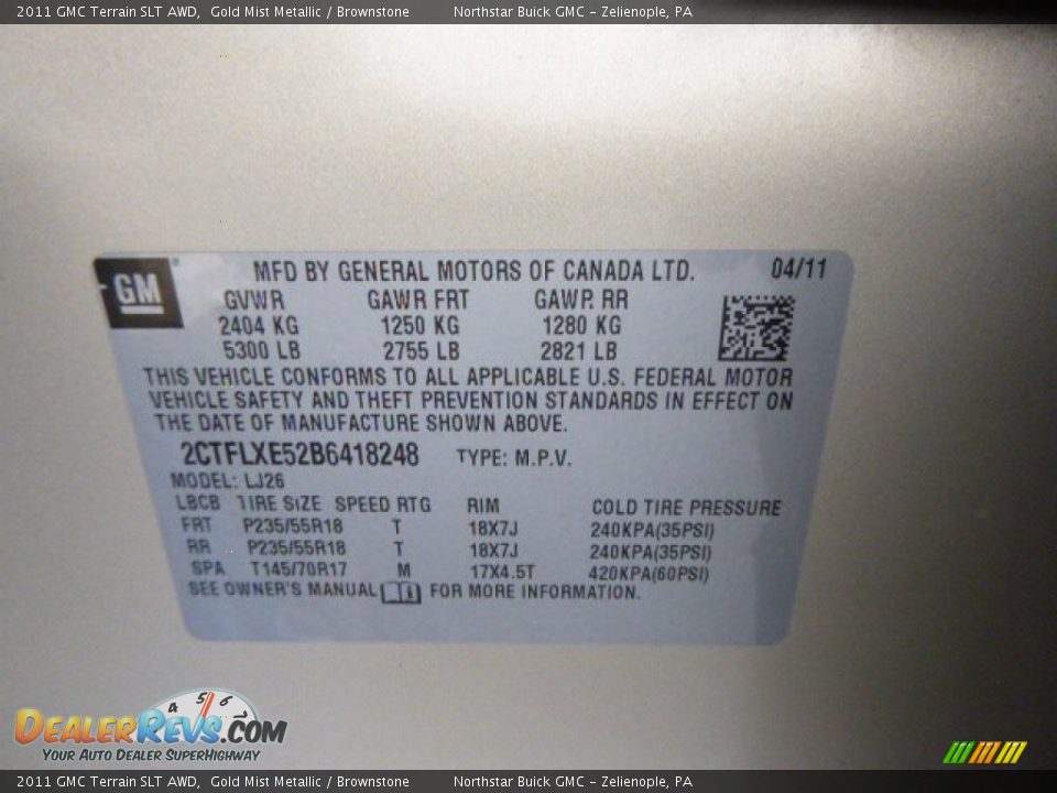 2011 GMC Terrain SLT AWD Gold Mist Metallic / Brownstone Photo #20