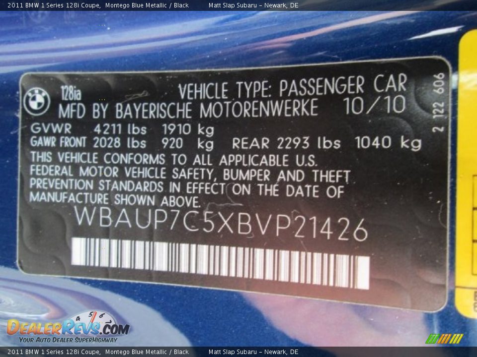 2011 BMW 1 Series 128i Coupe Montego Blue Metallic / Black Photo #27