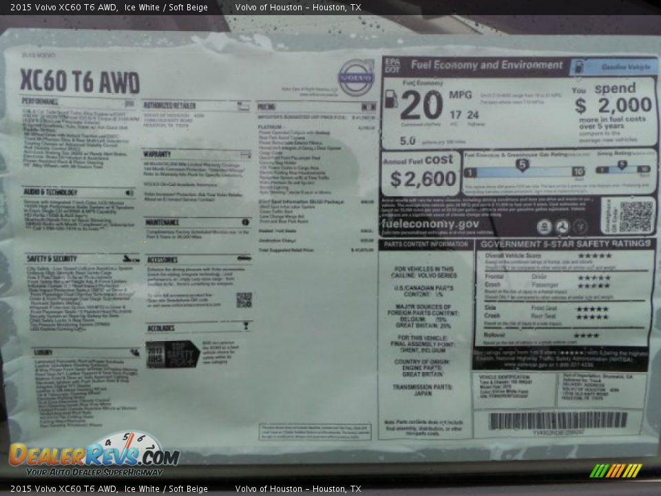 2015 Volvo XC60 T6 AWD Ice White / Soft Beige Photo #29