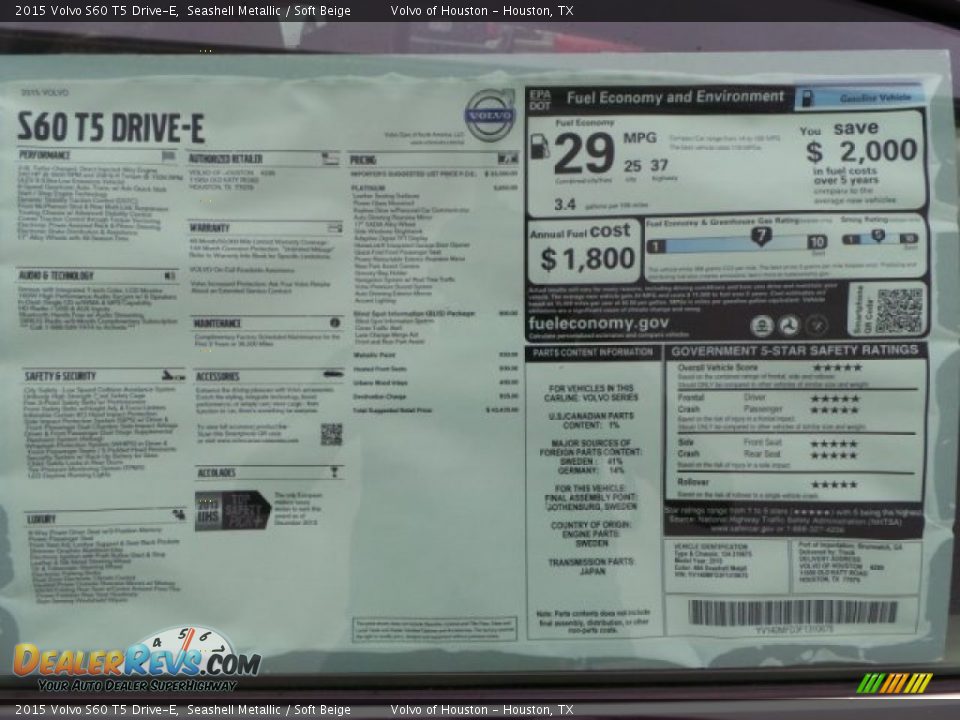 2015 Volvo S60 T5 Drive-E Seashell Metallic / Soft Beige Photo #29