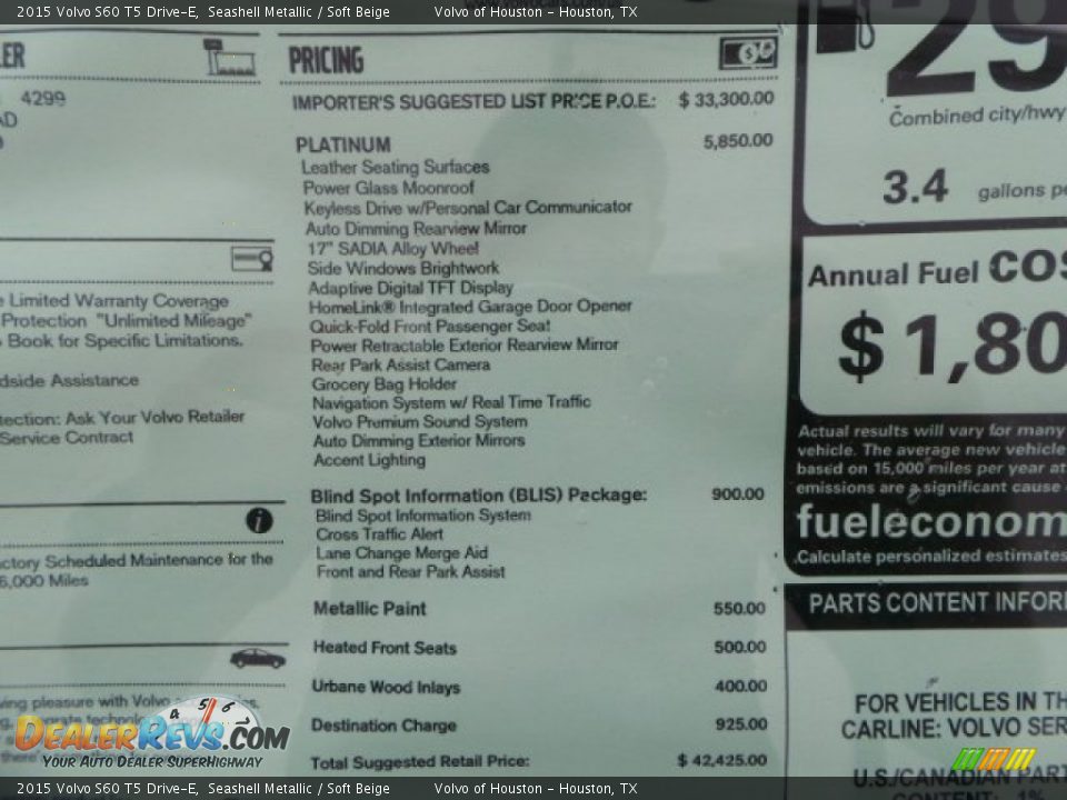 2015 Volvo S60 T5 Drive-E Seashell Metallic / Soft Beige Photo #30