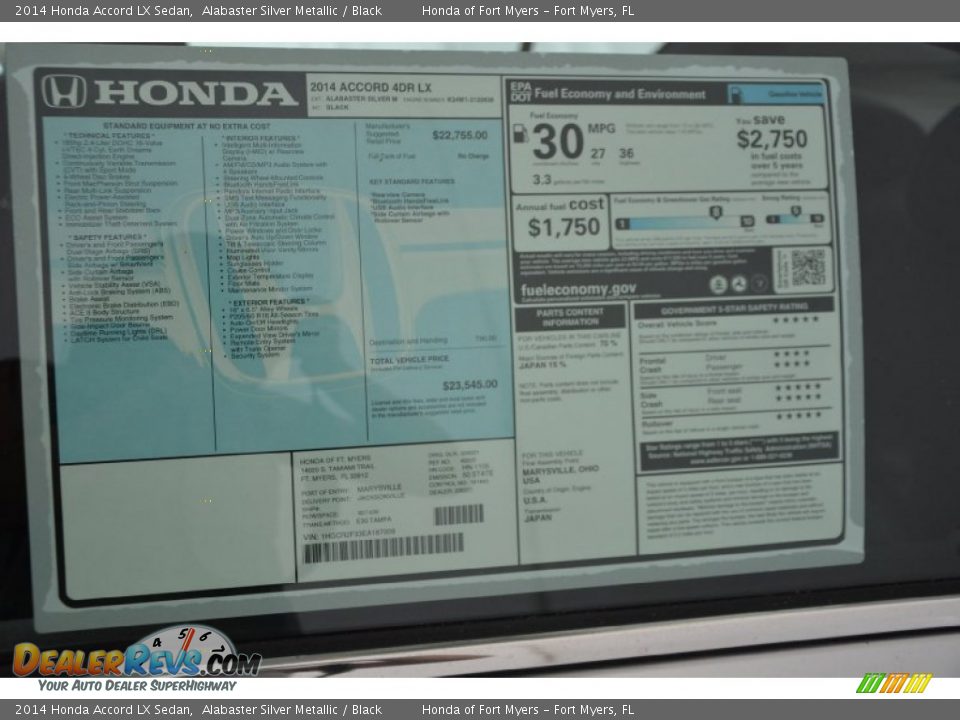 2014 Honda Accord LX Sedan Alabaster Silver Metallic / Black Photo #5