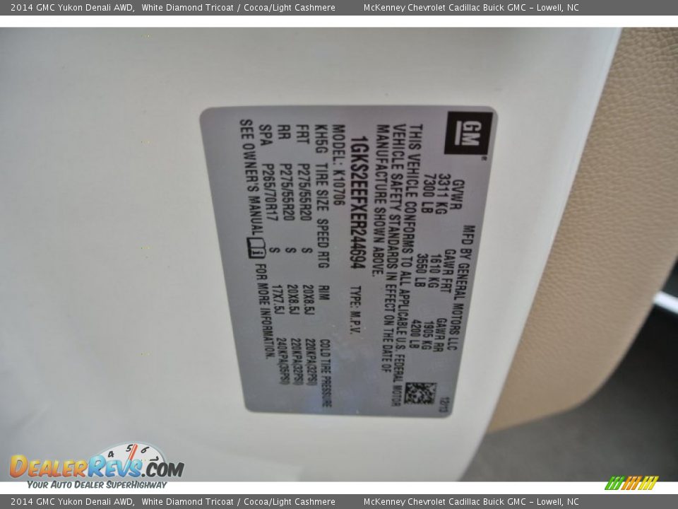 2014 GMC Yukon Denali AWD White Diamond Tricoat / Cocoa/Light Cashmere Photo #7