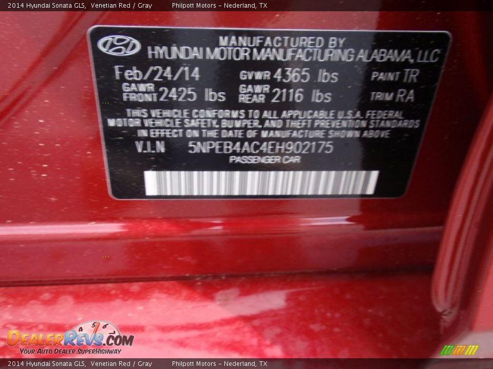 2014 Hyundai Sonata GLS Venetian Red / Gray Photo #32