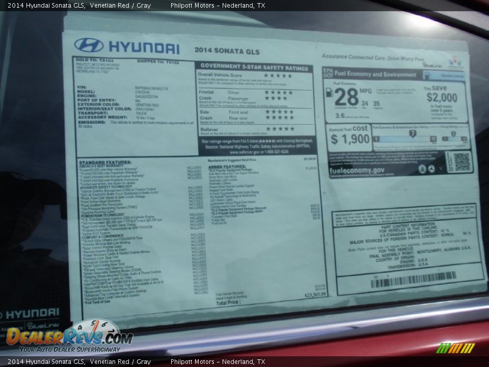 2014 Hyundai Sonata GLS Venetian Red / Gray Photo #33