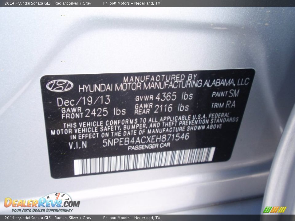 2014 Hyundai Sonata GLS Radiant Silver / Gray Photo #31