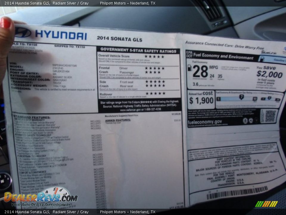 2014 Hyundai Sonata GLS Radiant Silver / Gray Photo #32