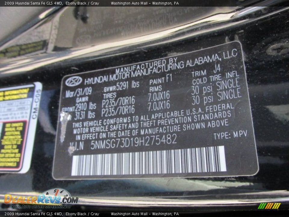 2009 Hyundai Santa Fe GLS 4WD Ebony Black / Gray Photo #19