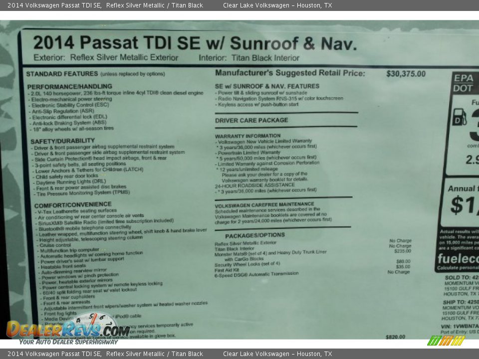 2014 Volkswagen Passat TDI SE Reflex Silver Metallic / Titan Black Photo #35