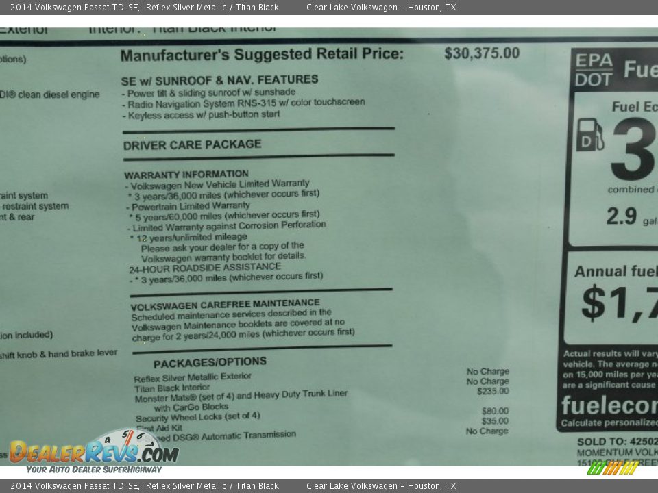 2014 Volkswagen Passat TDI SE Reflex Silver Metallic / Titan Black Photo #36