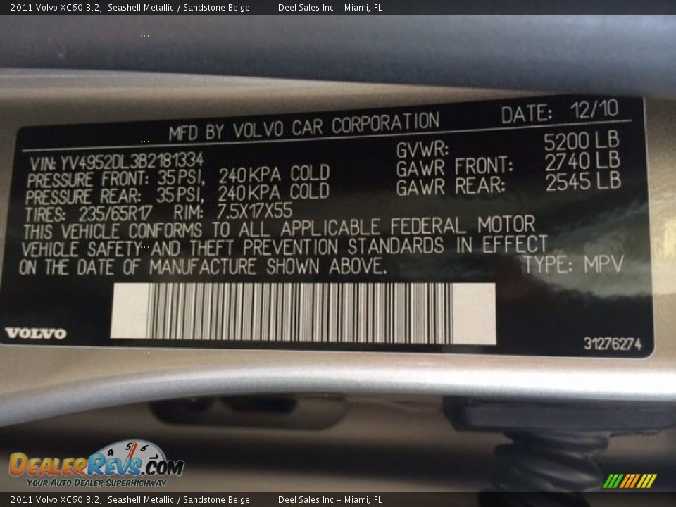 2011 Volvo XC60 3.2 Seashell Metallic / Sandstone Beige Photo #14