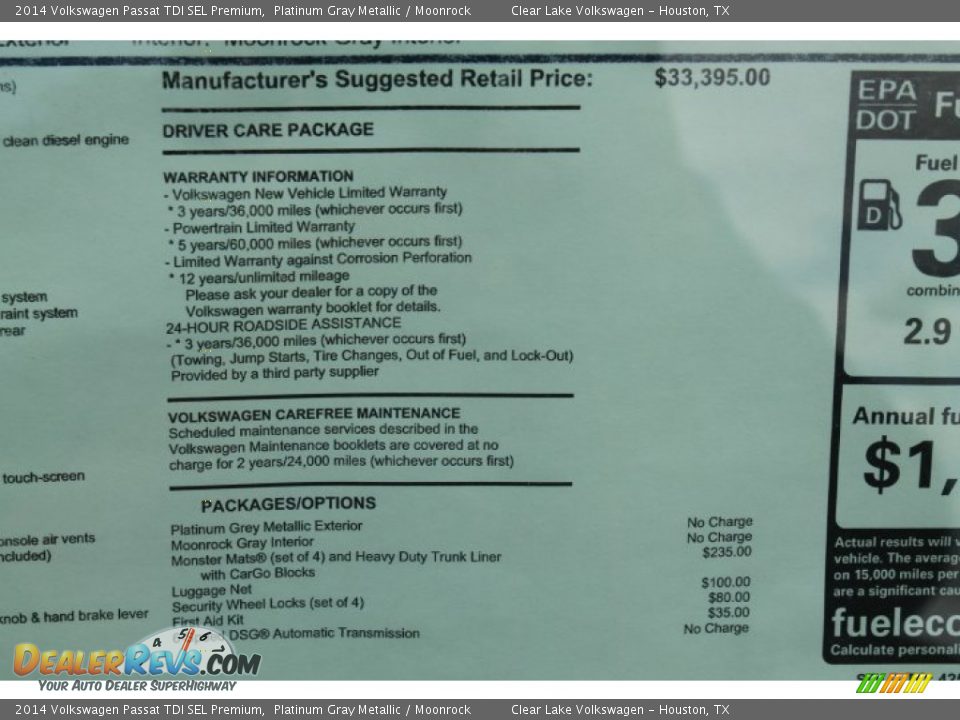 2014 Volkswagen Passat TDI SEL Premium Platinum Gray Metallic / Moonrock Photo #36