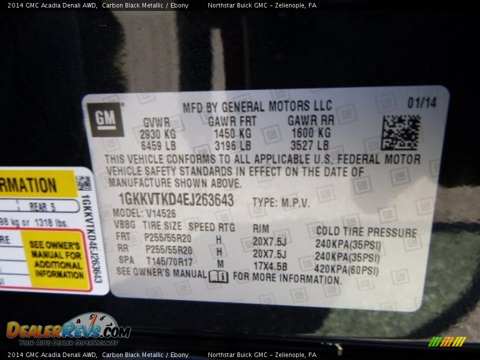 2014 GMC Acadia Denali AWD Carbon Black Metallic / Ebony Photo #20
