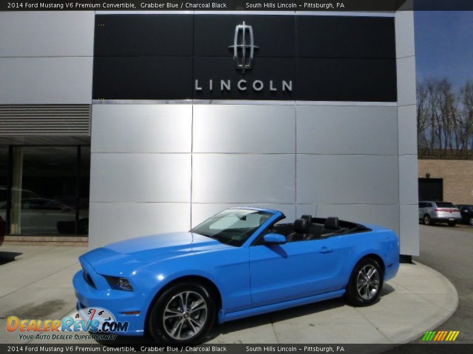 2014 Ford Mustang V6 Premium Convertible Grabber Blue / Charcoal Black Photo #1