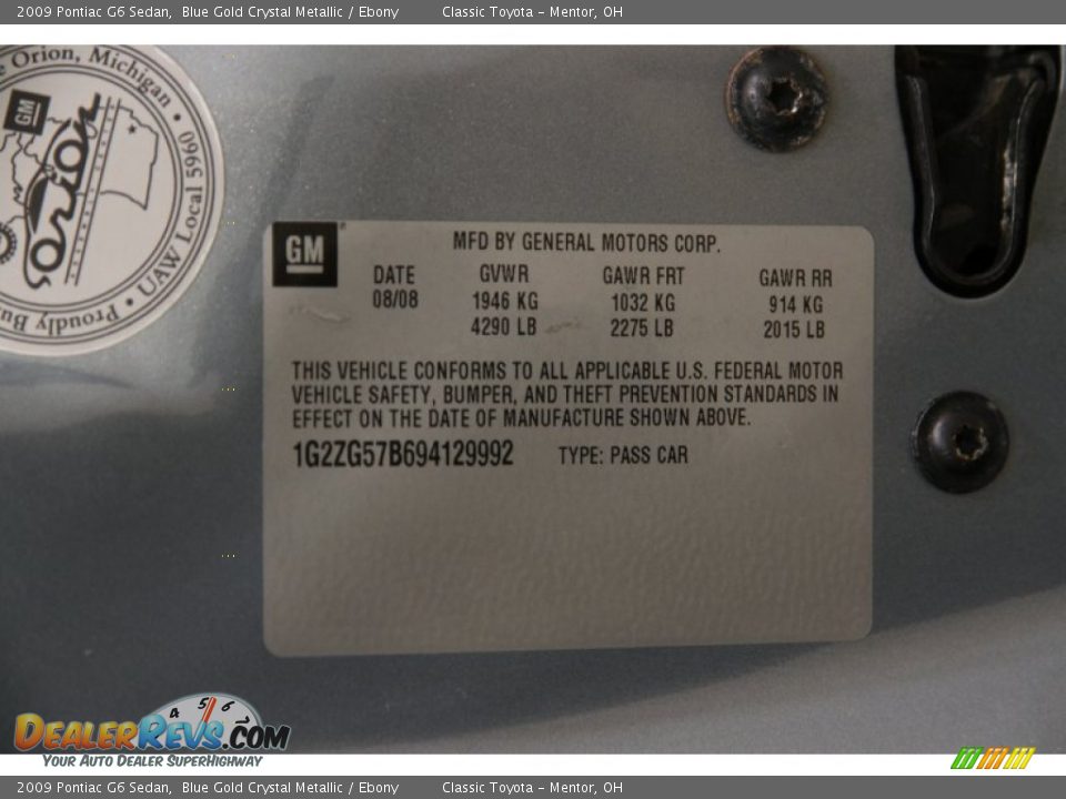 2009 Pontiac G6 Sedan Blue Gold Crystal Metallic / Ebony Photo #17