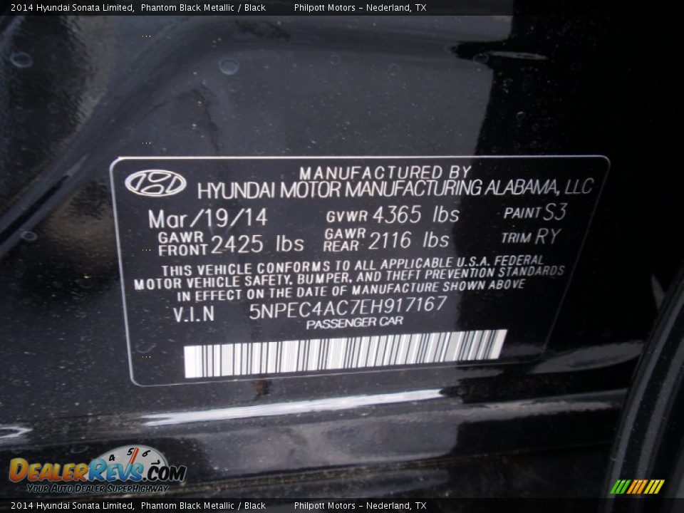 2014 Hyundai Sonata Limited Phantom Black Metallic / Black Photo #34