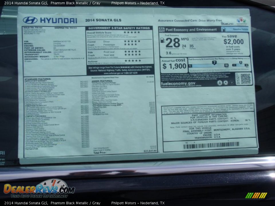 2014 Hyundai Sonata GLS Phantom Black Metallic / Gray Photo #33