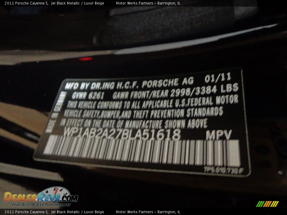 2011 Porsche Cayenne S Jet Black Metallic / Luxor Beige Photo #15