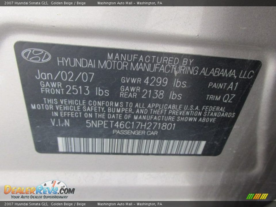 2007 Hyundai Sonata GLS Golden Beige / Beige Photo #19