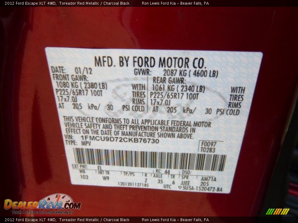 2012 Ford Escape XLT 4WD Toreador Red Metallic / Charcoal Black Photo #20
