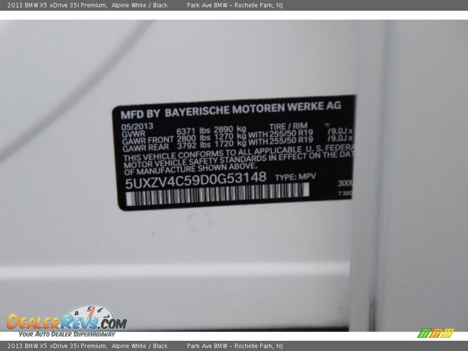 2013 BMW X5 xDrive 35i Premium Alpine White / Black Photo #33