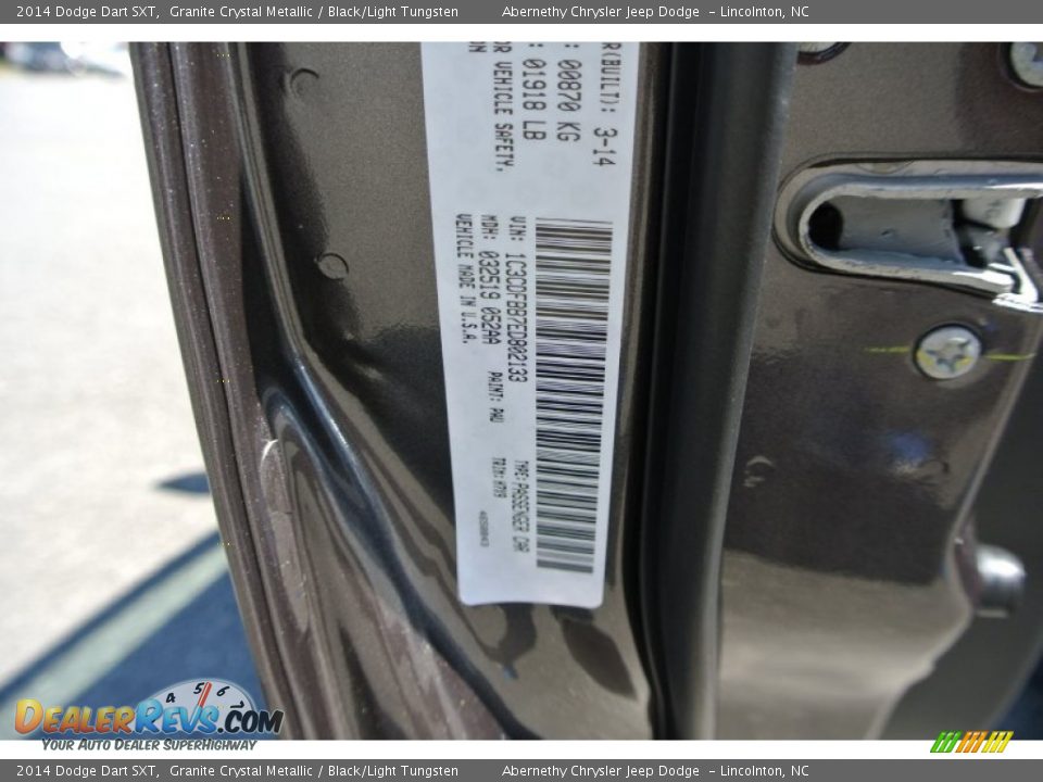 2014 Dodge Dart SXT Granite Crystal Metallic / Black/Light Tungsten Photo #7