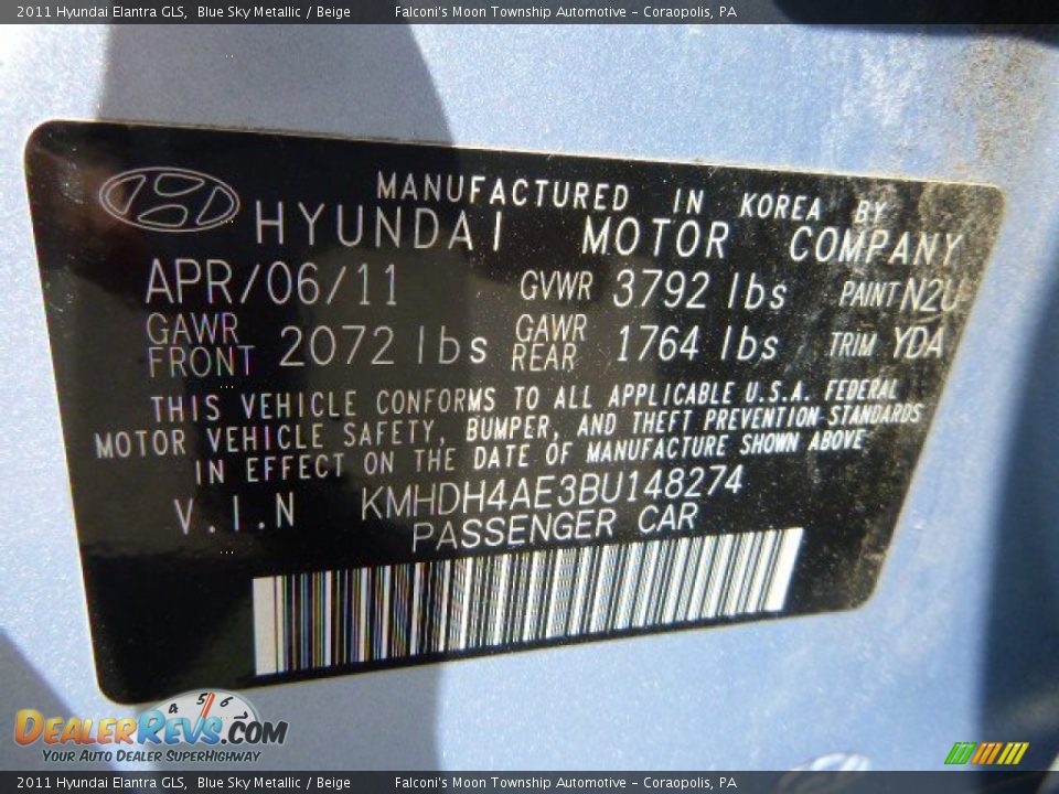 2011 Hyundai Elantra GLS Blue Sky Metallic / Beige Photo #24