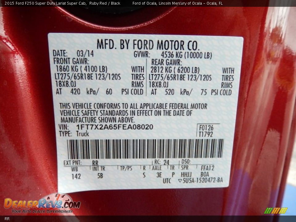 Ford Color Code RR Ruby Red