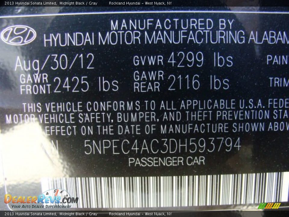 2013 Hyundai Sonata Limited Midnight Black / Gray Photo #32