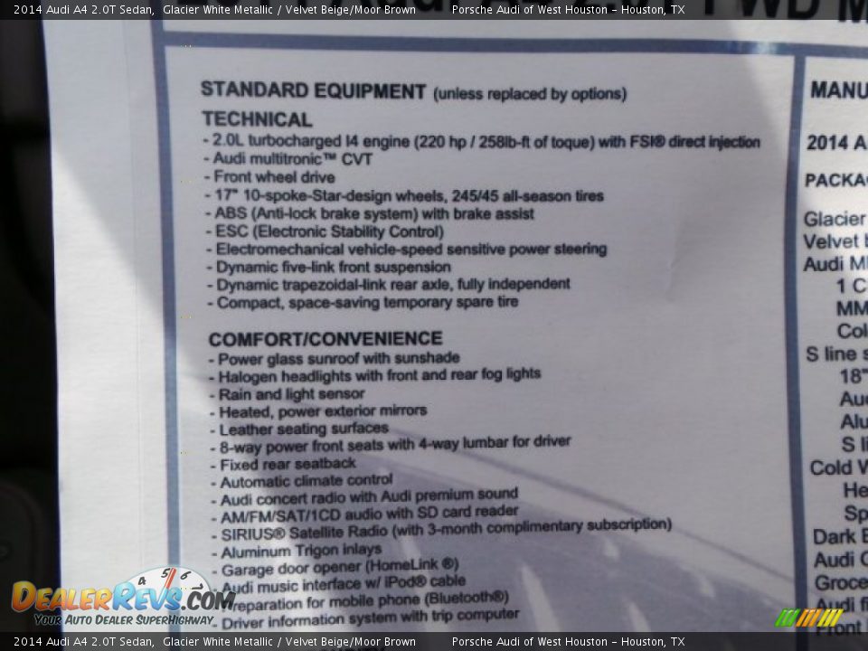 2014 Audi A4 2.0T Sedan Glacier White Metallic / Velvet Beige/Moor Brown Photo #33