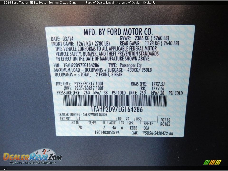 Ford Color Code UJ Sterling Gray